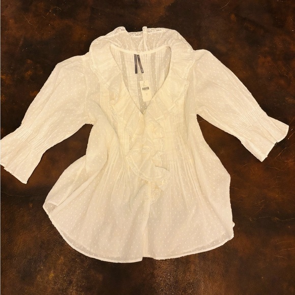 Anthropologie Tops - NWT Anthropologie White Button Down Ruffle Shirt Size Small